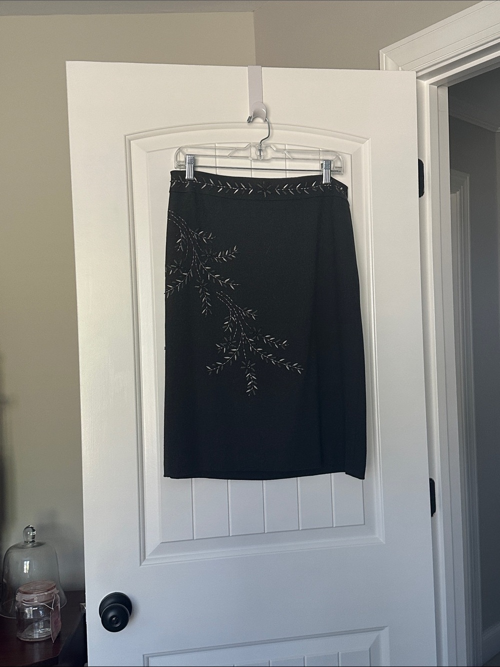 Gray Embroidered Pencil Skirt